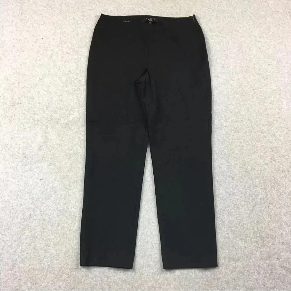 Talbots Dress Pant Women 8P Black Polyester Straight Stretch Mid Rise Side Zip